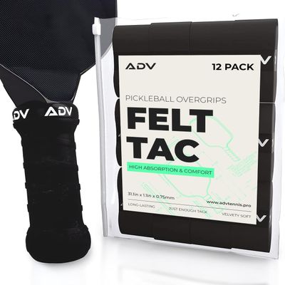 ADV Pickleball Grip Tape - Soft, Very Durable, Sweat Absorbing Pickleball Overgrip Tape - Dry & Comfortable FeltTac Pickleball Paddle Grip Tape - Easy to Use & Easy to Install (12-Pack Black)
