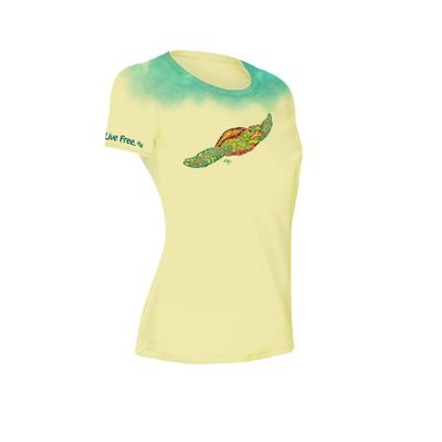 Swimming Turtle Women's Short-Sleeve Solar Performance Shirt Pale Yellow Medium
