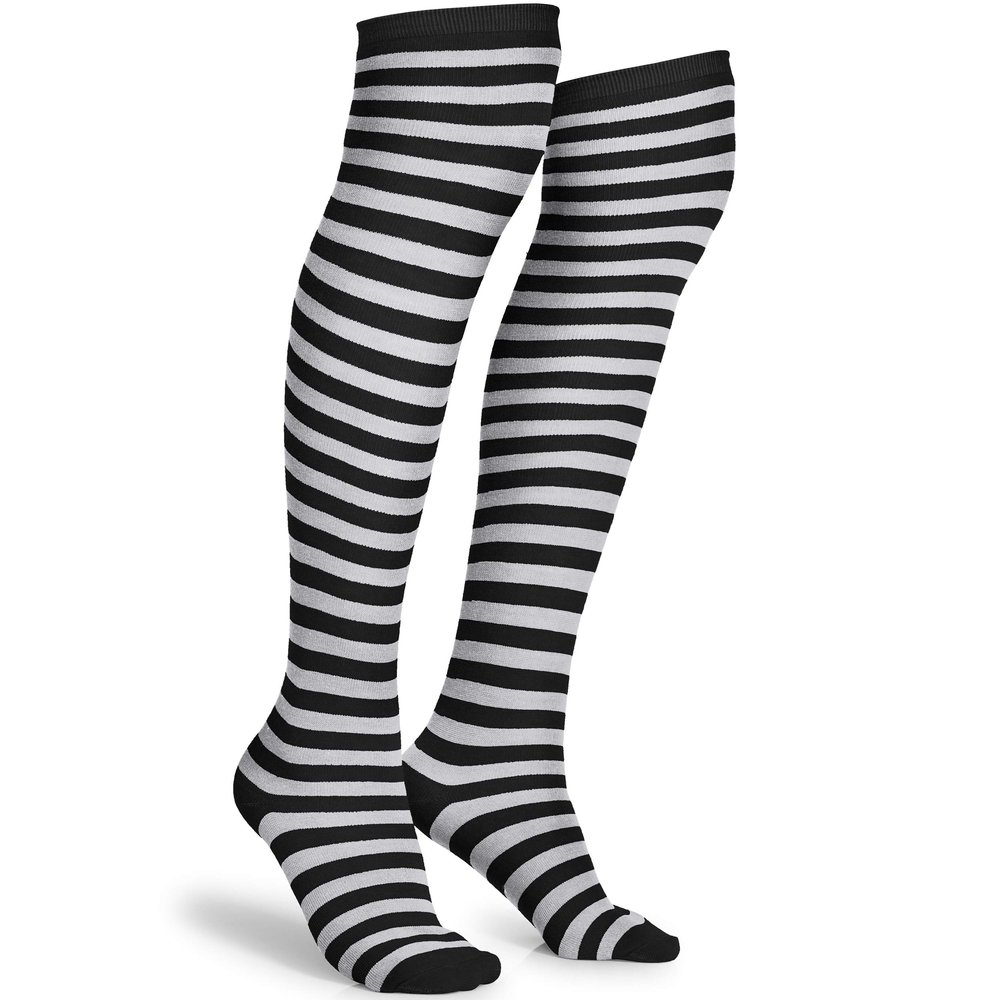 Skeleteen Black and White Socks - Over the Knee Striped Thigh High Costume Accessories Stockings for Men, Women and Kids