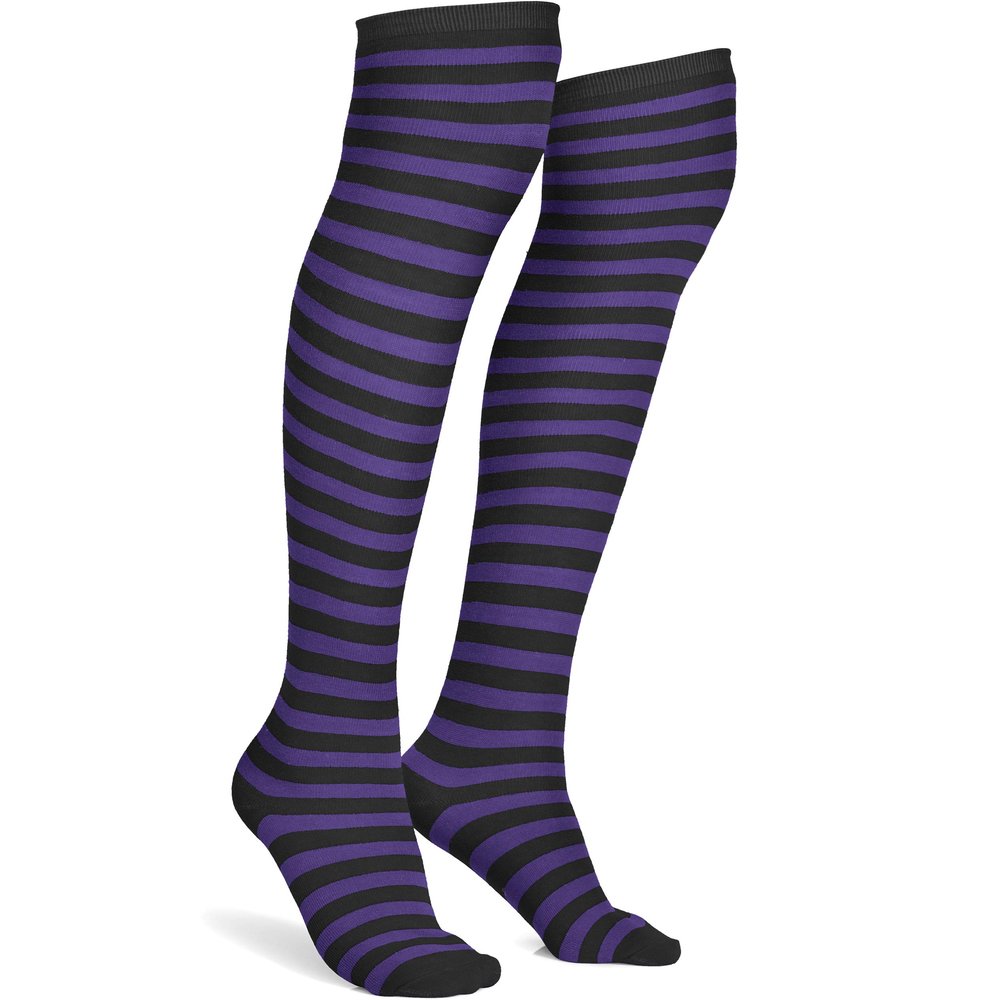 Skeleteen Purple and Black Socks - Over the Knee Striped Thigh High Costume Accessories Stockings for Men, Women and Kids