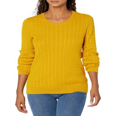 Amazon Essentials Women's Lightweight Long-Sleeve Cable Crewneck Sweater (Available in Plus Size), Gold, Medium