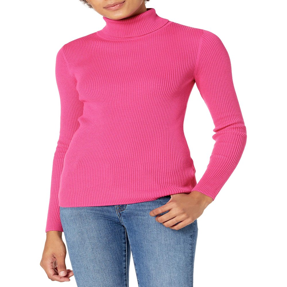 Amazon Essentials Women's Slim-Fit Lightweight Long-Sleeve Turtleneck Sweater, Bright Pink, Large