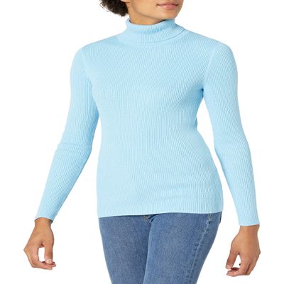 Amazon Essentials Women's Slim-Fit Lightweight Long-Sleeve Turtleneck Sweater, Sky Blue, Medium
