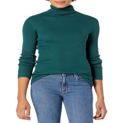 Amazon Essentials Women's Slim-Fit Lightweight Long-Sleeve Turtleneck Sweater, Forest Green, X-Large