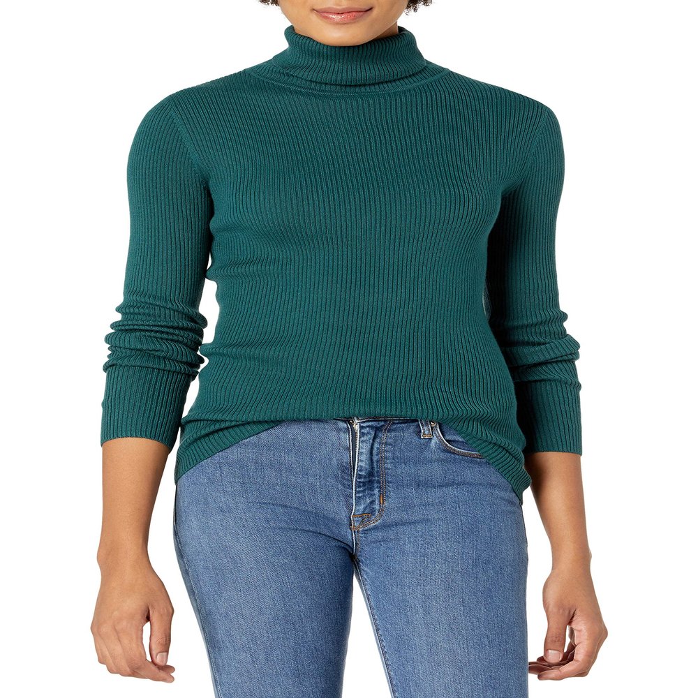 Amazon Essentials Women's Slim-Fit Lightweight Long-Sleeve Turtleneck Sweater, Forest Green, X-Large