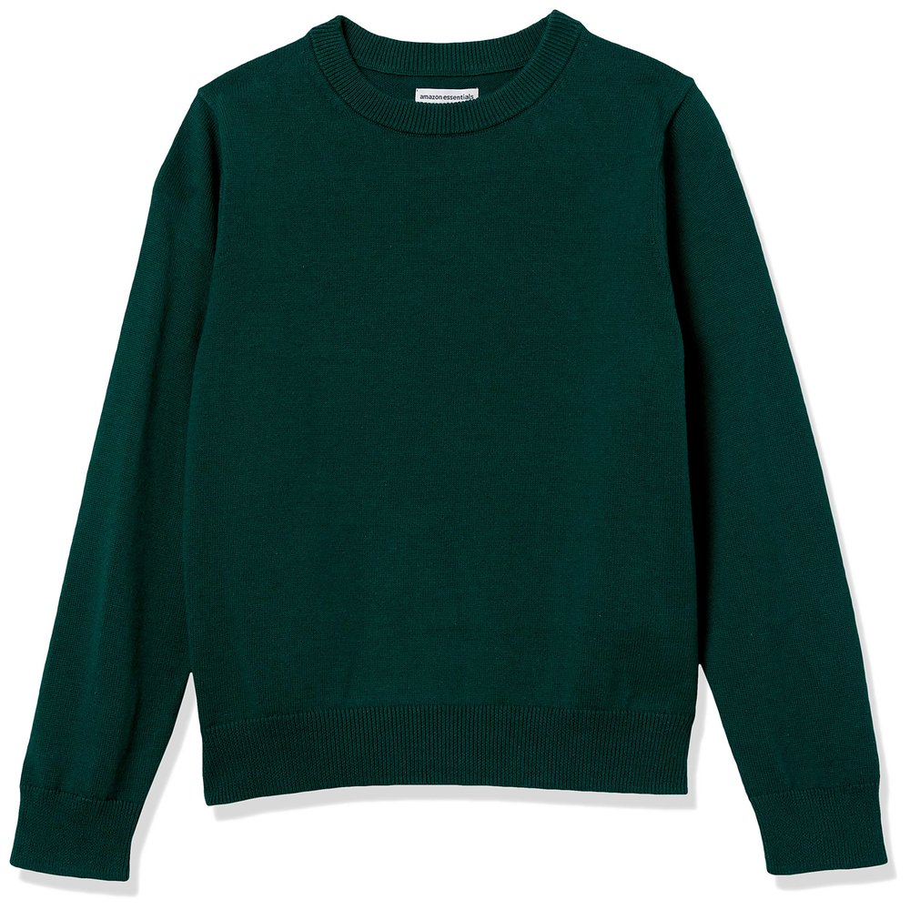 Amazon Essentials Boys' Cotton Uniform Crewneck Pullover Sweater, Green, X-Small