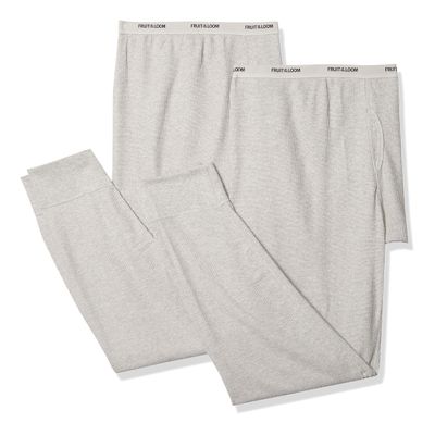 Fruit of the Loom Men's Classic Midweight Waffle Thermal Underwear Bottoms (1 & 2 Packs), Heather/Light Grey Heather, Large