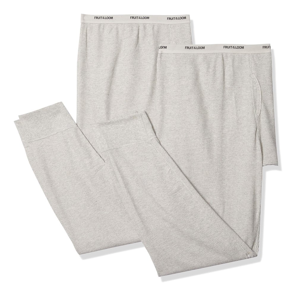 Fruit of the Loom Men's Classic Midweight Waffle Thermal Underwear Bottoms (1 & 2 Packs), Heather/Light Grey Heather, Large