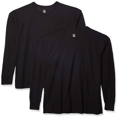 Fruit of the Loom Men's Classic Midweight Waffle Thermal Underwear Crew Top (1 & 2 Packs), Black/Black, Medium Classic Midweight Waffle Thermal Underwear Crew Top, Black/Black (2-Pack), Medium