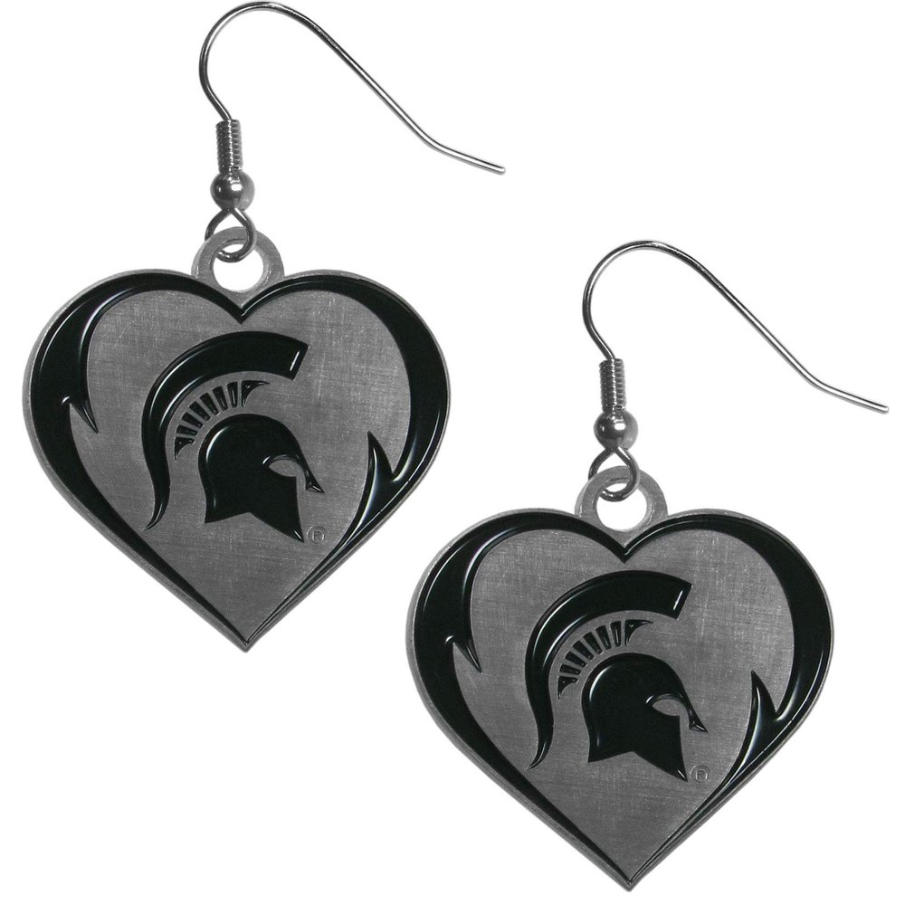 NCAA Michigan State Spartans Womens Heart Dangle Earrings, Team Color, One Size