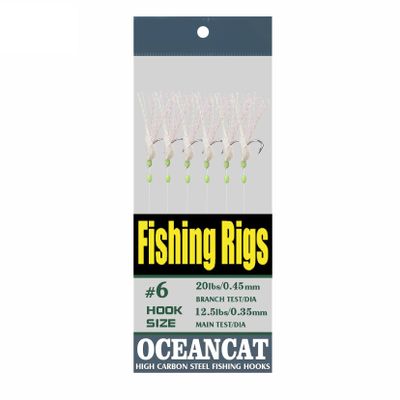 100 Packs Rainbow Fish Skin 6 Hooks Saltwater String Hook Fishing Lure Bait Rig Tackle (8#, 100 Packs)