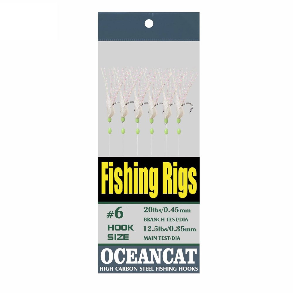 100 Packs Rainbow Fish Skin 6 Hooks Saltwater String Hook Fishing Lure Bait Rig Tackle (8#, 100 Packs)