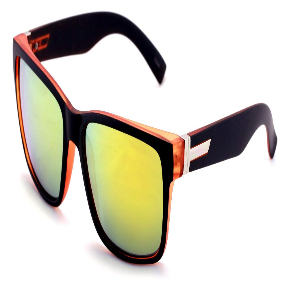 V.W.E. Large Men Mirror Sunglasses Matte Black 150mm - Wide Fitment. (Orange)