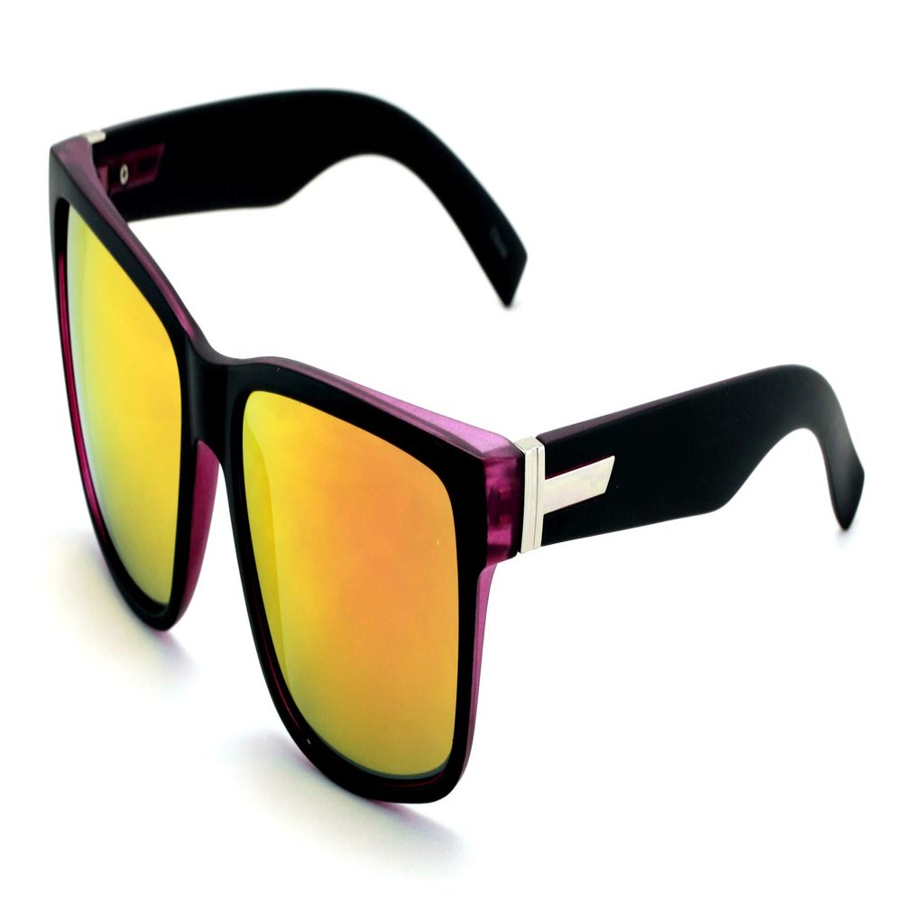 Large Men Mirror Sunglasses Matte Black 150mm - Wide Fitment. (Purple)