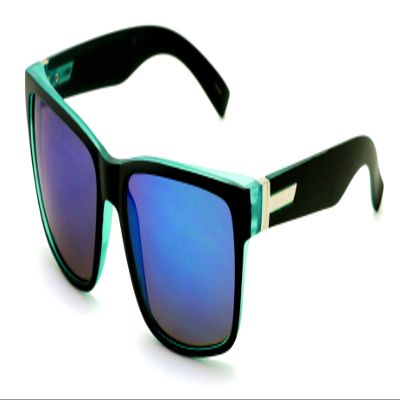 V.W.E. Large Men Mirror Sunglasses Matte Black 150mm - Wide Fitment. (Blue)