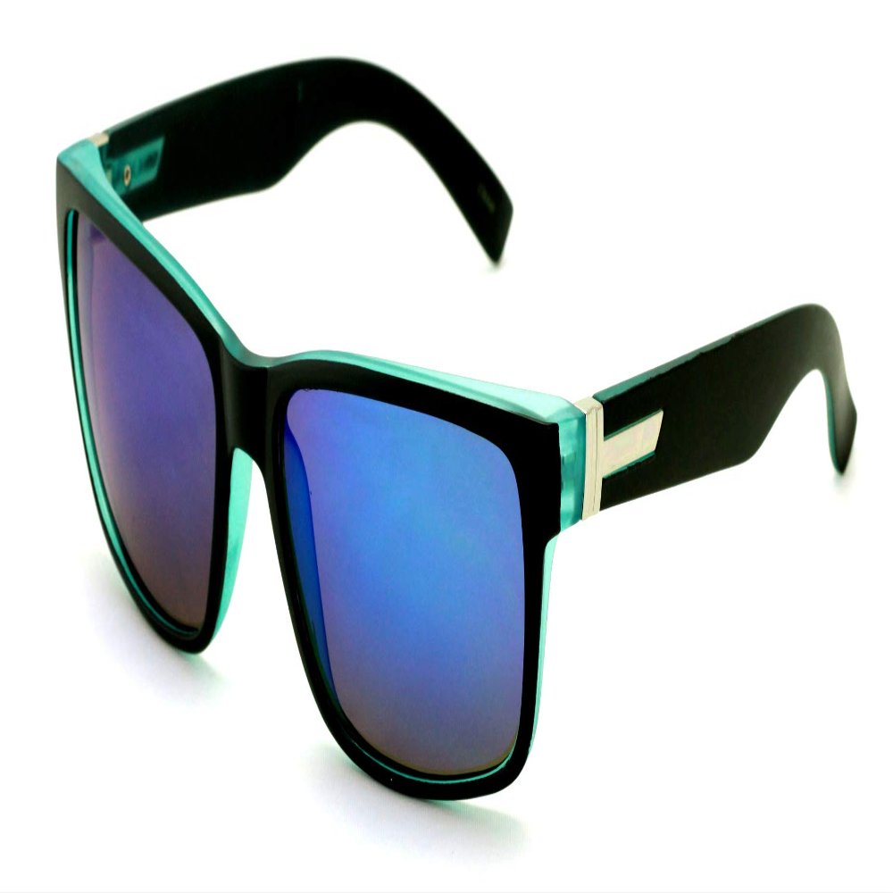 V.W.E. Large Men Mirror Sunglasses Matte Black 150mm - Wide Fitment. (Blue)