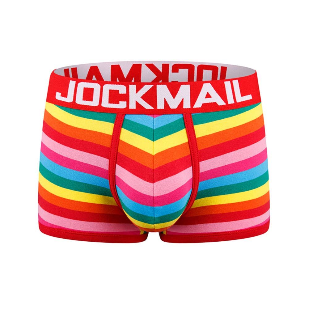JOCKMAIL Boxer Men Underwear Men Boxer Rainbow Mens Bodysuit Trunks Pants Breathable Underpants (M, Red)