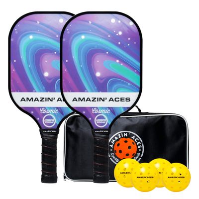 Amazin' Aces Cosmic Pickleball Set - 2 Paddles, 4 Outdoor Balls & 1 Bag - USAPA Approved for Sports & Outdoors