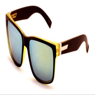 V.W.E. Large Men Mirror Sunglasses Matte Black 150mm - Wide Fitment. (Yellow)