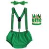 IDOPIP Baby Boy Lion Cake Smash Outfit Wild One 1st Birthday Clothes Bloomers Diaper Cover Suspender Bow Tie Set with Sequin Fur Lion Crown Headband Jungle Party Photo Prop Green 3-24 Months view 1