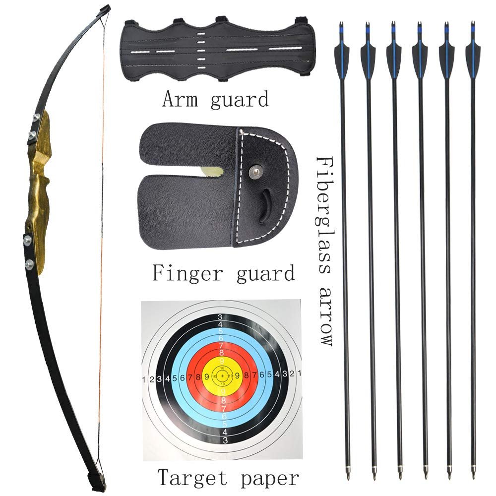ZSHJGJR Archery Straight Bow and Arrow Set 30 40 lbs Wooden Riser Take Down Recurve Bow Adult Competition Athletic Bow Kit for Teens Beginner Hunting Shooting (Bronze, 40lbs)