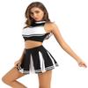 ACSUSS Womens 2PCS Cheerleading Costume Sleeveless Top with Knife Pleated Mini Skirt Outfit Sets Black Small view 3