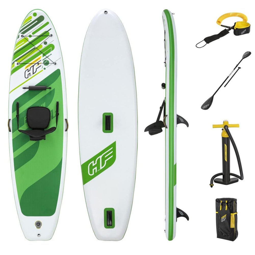 HYDRO FORCE Bestway Freesoul Tech Convertible SUP Set, Inflatable Stand Up Paddle Board with Seat, Green, 11ft 2"
