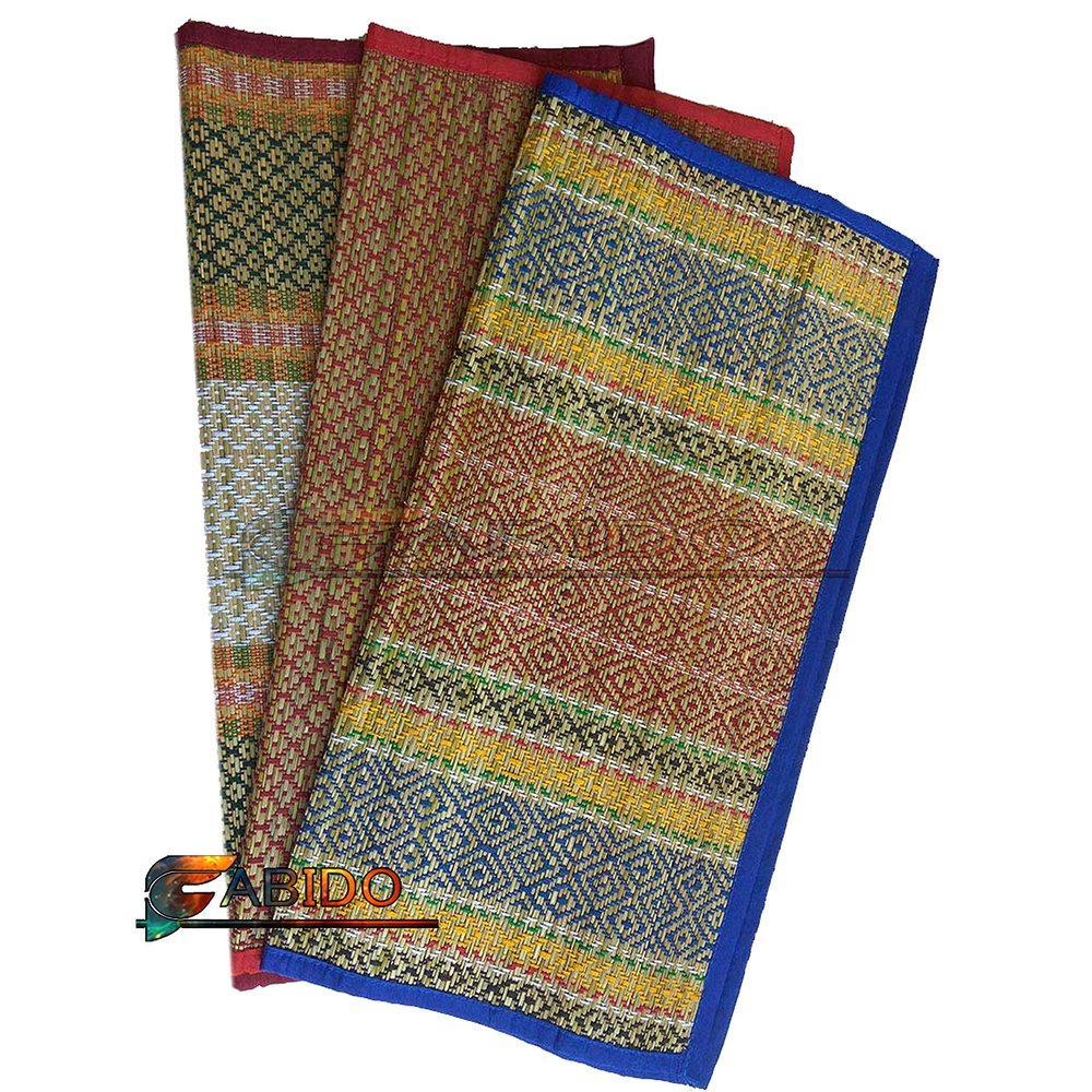 FABIDO Handmade Eco-Friendly Portable River Grass Mat for Prayer, Meditations and Puja (Multicolour, 18x18inch) -Pack of 3