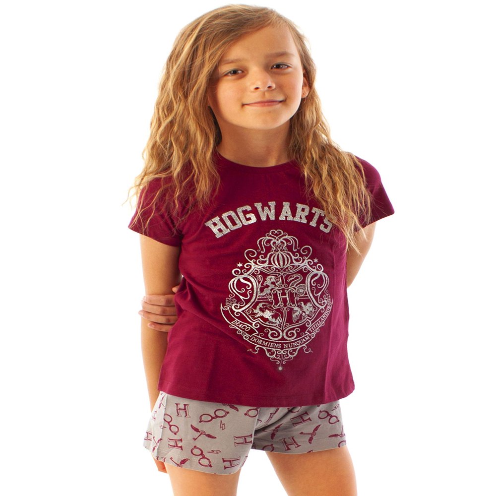 Harry Potter Hogwarts Crest Glitter Print Girl's Long OR Short Leg Pajamas 5-6 Years