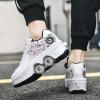 Automatic Walking Shoes Invisible Roller Skate 2 in 1 Removable Pulley Skates Skating Double-Row Deform Wheel Deformation (White Black Powder, US 10.5) view 3