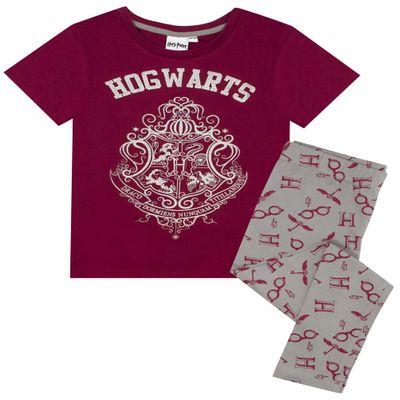 Harry Potter Hogwarts Crest Glitter Print Girl's Long OR Short Leg Pajamas 7-8 Years