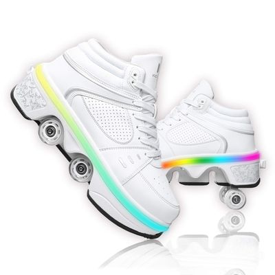 Wedsf Automatic Walking Shoes Invisible Roller Skate 2 in 1 Removable Pulley Skates Skating Double-Row Deform Wheel Deformation (with Light, US 10.5)