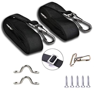 2 Pcs Adjustable Bimini Top Straps Black, Marine Tension Tie Down Webbing Straps with Loop Snap Hooks + Pad Eye,28"~60" Stainless Steel Boat Awning Hardware