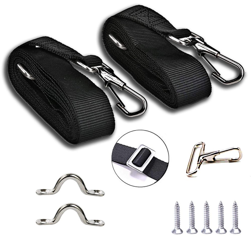 2 Pcs Adjustable Bimini Top Straps Black, Marine Tension Tie Down Webbing Straps with Loop Snap Hooks + Pad Eye,28"~60" Stainless Steel Boat Awning Hardware