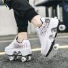 Automatic Walking Shoes Invisible Roller Skate 2 in 1 Removable Pulley Skates Skating Double-Row Deform Wheel Deformation (White Black Powder, US 5) view 2