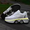 Wedsf Automatic Walking Shoes Invisible Roller Skate 2 in 1 Removable Pulley Skates Skating Double-Row Deform Wheel Deformation (Low White Light, US 9) view 4