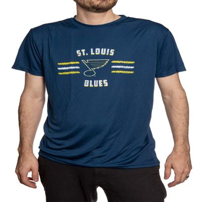 Calhoun NHL Mens Distressed Lines Loose Fit Performance Rashguard Wicking Short Sleeve Shirt (XX-Large, St. Louis Blues)