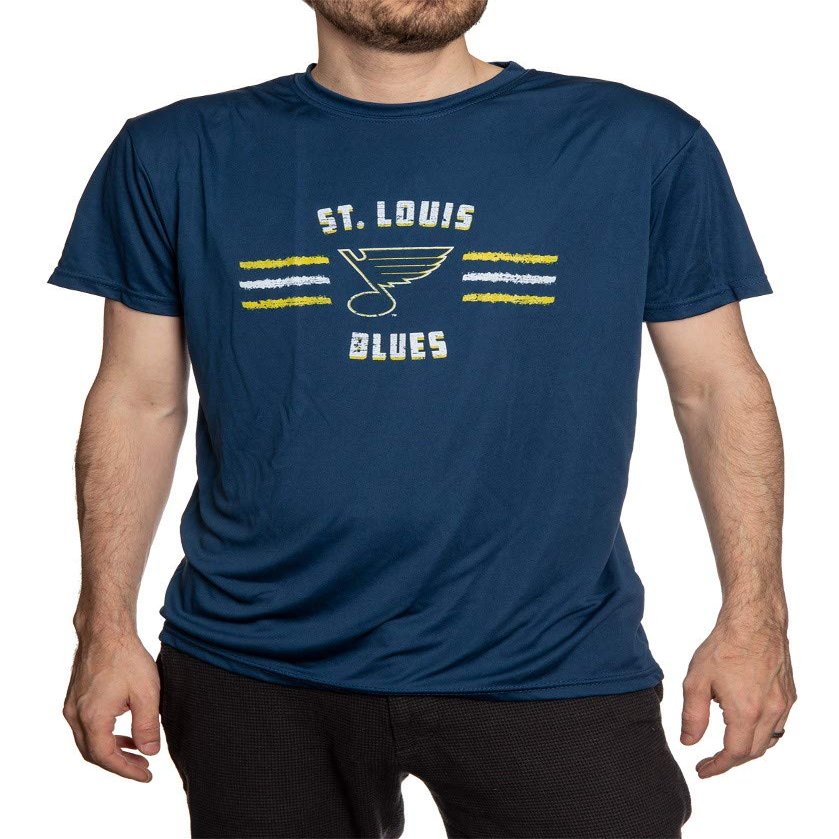Calhoun NHL Mens Distressed Lines Loose Fit Performance Rashguard Wicking Short Sleeve Shirt (XX-Large, St. Louis Blues)
