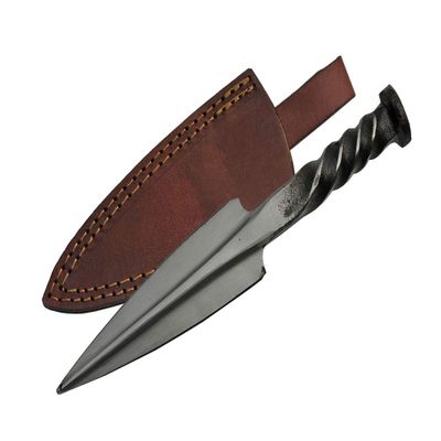 SZCO Hand-Forged Railroad Spike Spear Blade Dagger 10" Carbon Steel Arrow-Tip Knife with Twisted Handle & Leather Sheath Collectible and Gift for Knife Enthusiasts