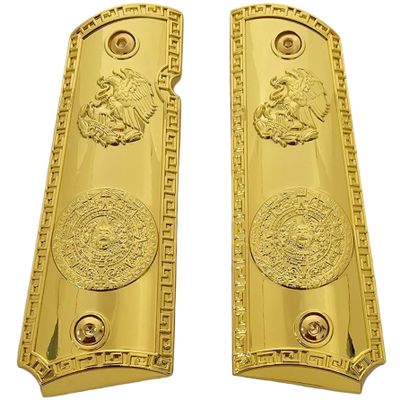 Replacement 1911 Grips Full Size for Colt Rock Island Springfield Taurus & Clones, Gold Grips, fits Standard Government 1911 Models