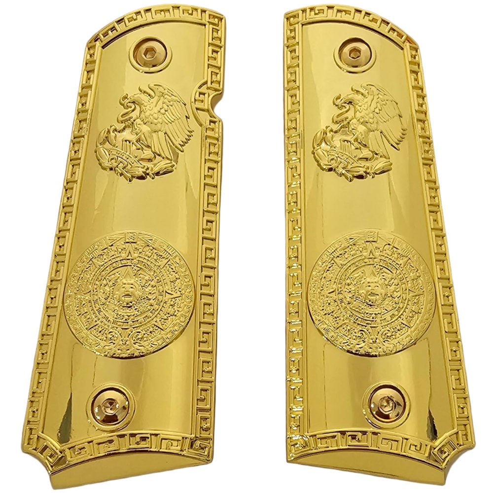 Replacement 1911 Grips Full Size for Colt Rock Island Springfield Taurus & Clones, Gold Grips, fits Standard Government 1911 Models