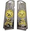 1911 Pistol Grips . Full Size, Lone Star Medallion Design, Nickel and Gold, Ambi Cut Compatible view 1