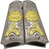 1911 Pistol Grips . Full Size, Lone Star Medallion Design, Nickel and Gold, Ambi Cut Compatible view 2