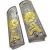 1911 Pistol Grips . Full Size, Lone Star Medallion Design, Nickel and Gold, Ambi Cut Compatible view 3