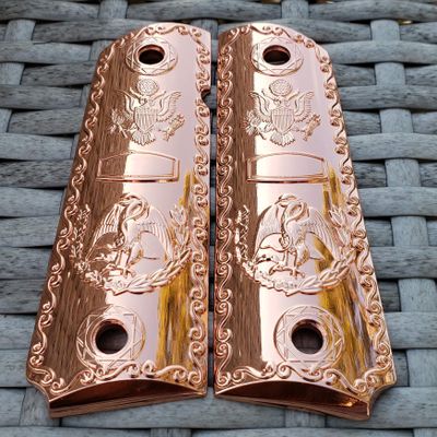 Replacement 1911 Full Size Grips for Kimber, Colt, Rock Island, Springfield, Taurus, & Clones - Mexican Eagle Rose Gold Grips