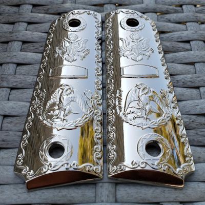 Replacement 1911 Full Size Grips for Kimber, Colt, Rock Island, Springfield, Taurus, & Clones - Mexican Eagle Nickel Grips