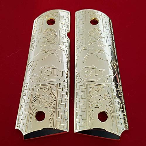 Replacement 1911 Full Size Grips for Kimber, Colt, Rock Island, Springfield, Taurus, & Clones - Gold Colt Grips