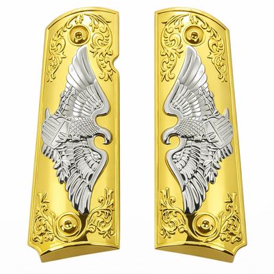Replacement 1911 Full Size Grips for Kimber, Colt, Rock Island, Springfield, Taurus, & Clones - Eagle Gold Nickel Grips