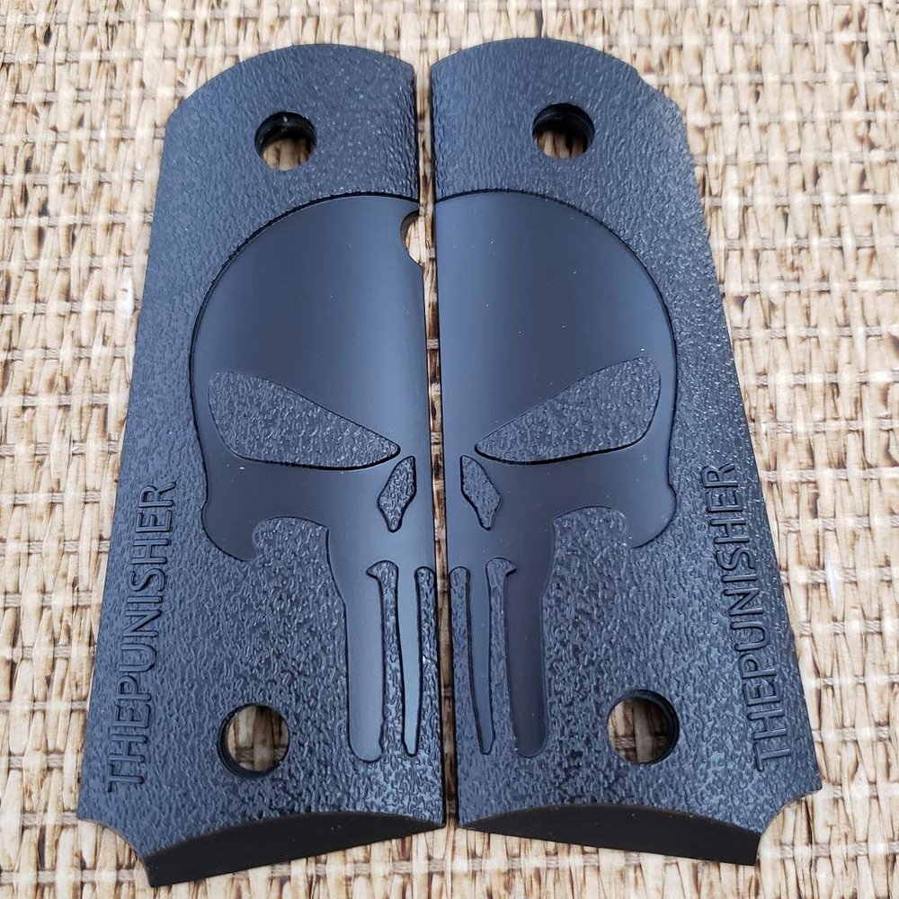 Replacement 1911 Full Size Grips for Kimber, Colt, Rock Island, Springfield, Taurus, & Clones - Skull Black Grips