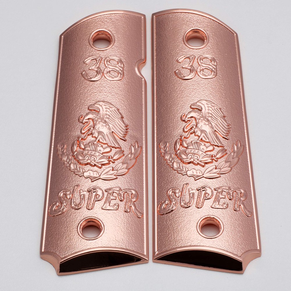 Replacement 1911 Full Size Grips for Kimber, Colt, Rock Island, Springfield, Taurus, & Clones - 38 Super Rose Gold Grips